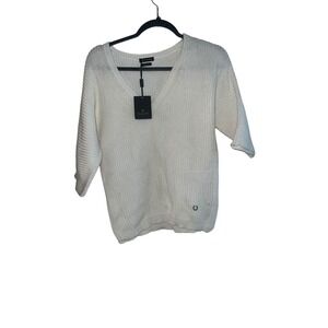 Massimo Dutti White V-Neck Sz S 3/4 Sleeve  Designer Comfy cotton boho